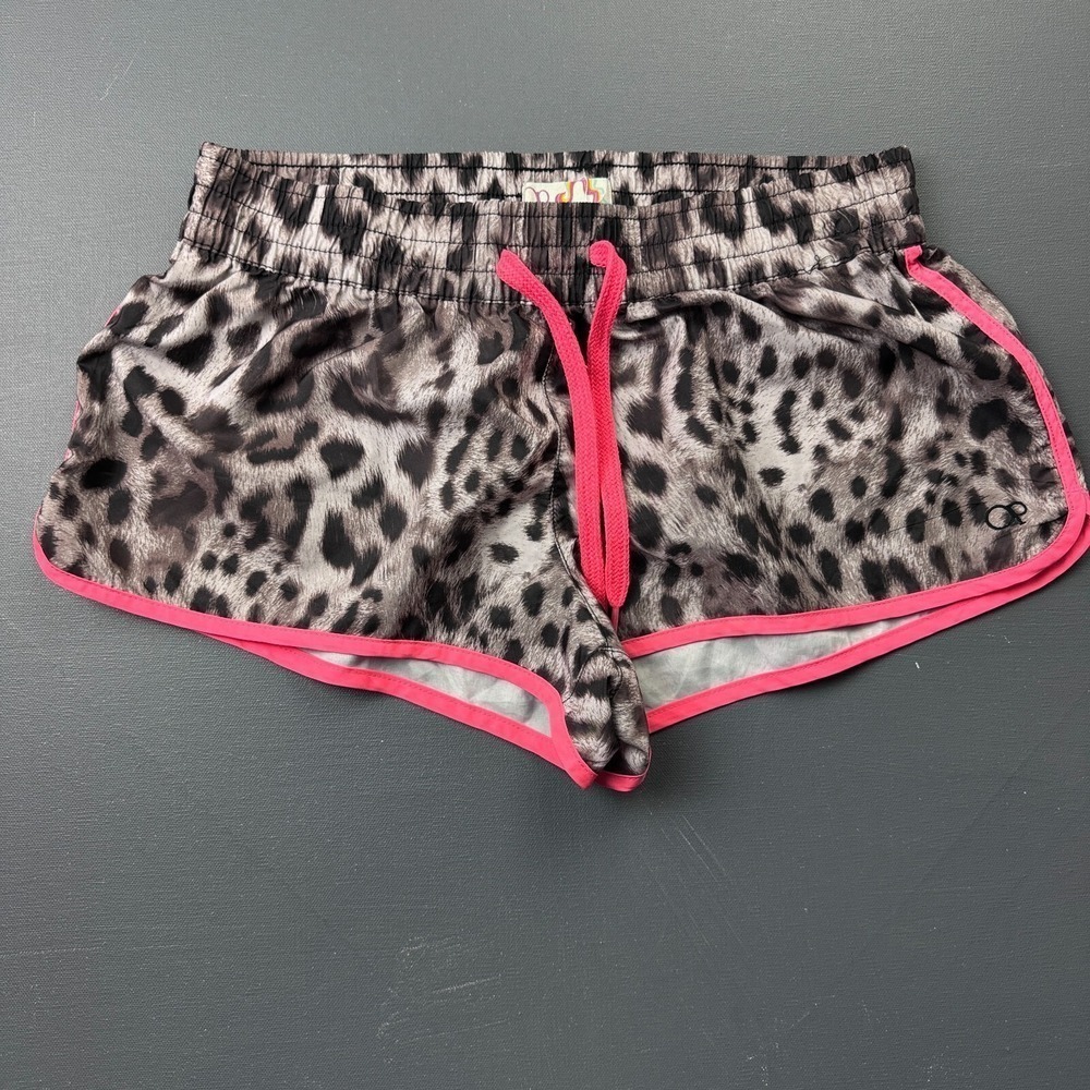 OP Ocean Pacific Running Shorts Girls L Brown Pink Leopard Trim Athletic Kids